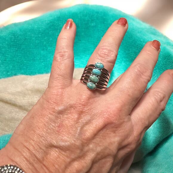 Sterling Silver Genuine Turquoise Ring, Boho Ring, Statement Ring, Silver Rings - Picture 3 of 6